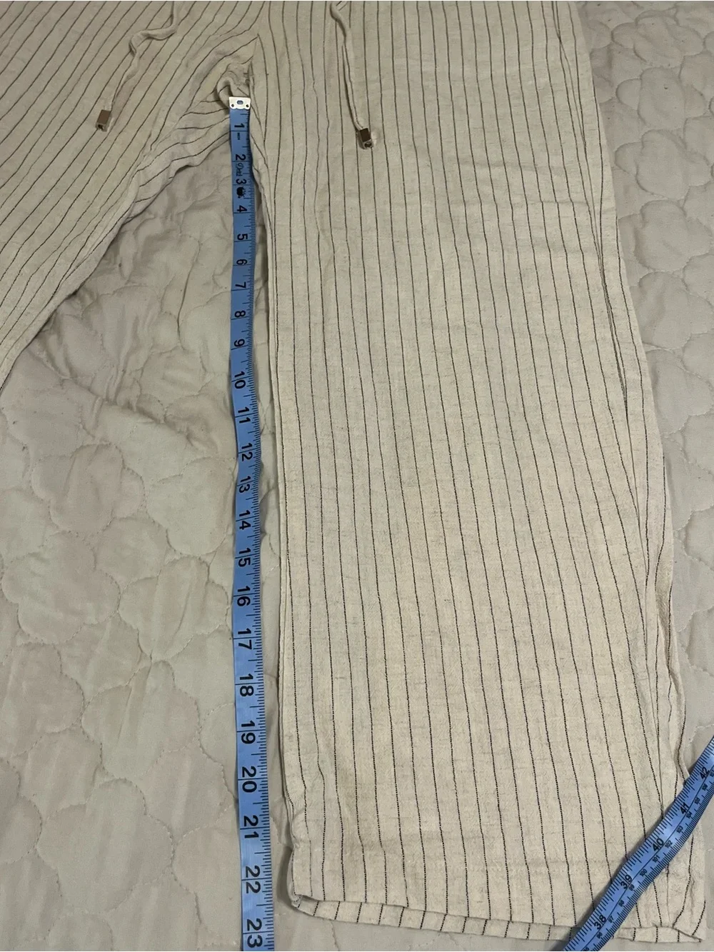 Zara Cream / Off White & Blue Vertical Striped Linen Blend Straight Leg Pants